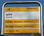 (234'531) - PostAuto-Haltestellenschild - Vouvry, gare - am 15.