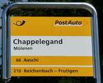 Mulenen/780775/237563---postauto-haltestellenschild---muelenen-chappelegand (237'563) - PostAuto-Haltestellenschild - M�lenen, Chappelegand - am 26. Juni 2022