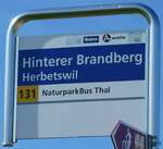 (240'082) - A-welle/PostAuto-Haltestellenschild - Herbetswil, Hinterer Brandberg - am 18.