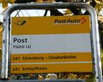 (242'405) - PostAuto-Haltestellenschild - Flhli LU, Post - am 11. November 2022