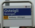 (243'875) - A-welle/PostAuto-Haltestellenschild - Boningen, Gsteigli - am 15. Dezember 2022
