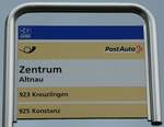 (244'090) - PostAuto-Haltestellenschild - Altnau, Zentrum - am 21.
