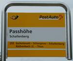 (249'820) - PostAuto-Haltestellenschild - Schallenberg, Passhhe - am 7. Mai 2023