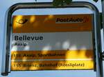 (252'664) - PostAuto-Haltestellenschild - Axalp, Bellevue - am 14. Juli 2023