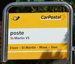 (253'178) - PostAuto-Haltestellenschild - St-Martin VS, poste - am 30. Juli 2023