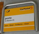(253'185) - PostAuto-Haltestellenschild - St-Martin VS, poste - am 30. Juli 2023