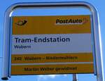 (258'896) - PostAuto-Haltestellenschild - Wabern, Tram-Endstation - am 25. Januar 2024