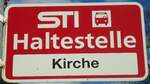 (136'761) - STI-Haltestellenschild - Goldiwil, Kirche - am 20. November 2011