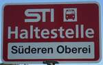 (136'773) - STI-Haltestellenschild - Sderen, Sderen Oberei - am 21. November 2011