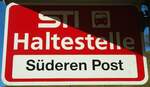 (136'774) - STI-Haltestellenschild - Sderen, Sderen Post - am 21. November 2011