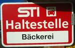 (148'323) - STI-Haltestellenschild - Wangelen, Bckerei - am 15. Dezember 2013