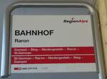 raron/769646/233134---regionalpssbb-cff-ffstmr-haltestellenschild-- (233'134) - RegionAlps/SBB CFF FFS/TMR-Haltestellenschild - Raron, BAHNHOF - am 26. Februar 2022
