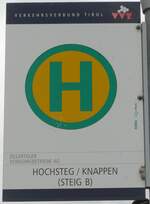 (175'962) - Zillertaler Verkehrsbetriebe-Haltestellenschild - Pertisau, Hochsteg/Knappen - am 19. Oktober 2016