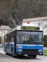 (149'022) - VBL Luzern - Nr. 280 - NAW/R&J-Hess Trolleybus am 16. Februar 2014 in Luzern, Hirtenhof