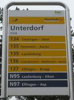 (168'772) - PostAuto-Haltestellenschild - Frick, Unterdorf - am 20.