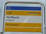 (163'223) - PostAuto-Haltestellenschild - Urnsch, Hofbach - am 2. August 2015