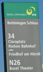(230'243) - BVB-Haltestellenschild - Bottmingen, Schloss - am 9. November 2021