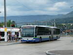 (253'682) - Intertours, Domdidier - Nr. 555/FR 300'555 - Mercedes (ex Nr. 412; ex TPL Lugano Nr. 412) am 12. August 2023 beim Bahnhof Laufen
