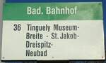 Basel/738942/132504---bvb-haltestellenschild---basel-bad (132'504) - BVB-Haltestellenschild - Basel, Bad. Bahnhof - am 7. Februar 2011