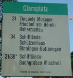 (140'525) - BVB-Haltestellenschild - Basel, Claraplatz - am 16. Juli 2012