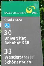 (194'008) - BVB-Haltestellenschild - Basel, Spalentor - am 16. Juni 2018