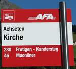 (239'059) - AFA-Haltestellenschild - Achseten, Kirche - am 16. August 2022