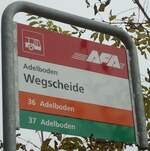 (130'366) - AFA-Haltestellenschild - Adelboden, Wegscheide - am 11. Oktober 2010
