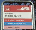 Adelboden/737119/130369---afa-haltestellenschild---adelboden-mineralquelle (130'369) - AFA-Haltestellenschild - Adelboden, Mineralquelle - am 11. Oktober 2010