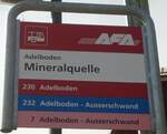 Adelboden/737120/130370---afa-haltestellenschild---adelboden-mineralquelle (130'370) - AFA-Haltestellenschild - Adelboden, Mineralquelle - am 11. Oktober 2010