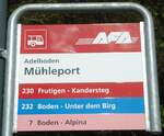 Adelboden/737121/130371---afa-haltestellenschild---adelboden-muehleport (130'371) - AFA-Haltestellenschild - Adelboden, Mhleport - am 11. Oktober 2010