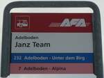 (131'127) - AFA-Haltestellenschild - Adelboden, Janz Team - am 28.