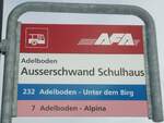 (131'133) - AFA-Haltestellenschild - Adelboden, Ausserschwand Schulhaus - am 28.