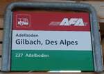 (178'023) - AFA-Haltestellenschild - Adelboden, Gilbach, Des Alpes - am 9. Januar 2017