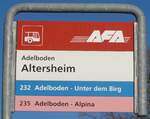 (178'233) - AFA-Haltestellenschild - Adelboden, Altersheim - am 29. Januar 2017