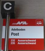Adelboden/749047/200225---afa-haltestellenschild---adelboden-post (200'225) - AFA-Haltestellenschild - Adelboden, Post - am 25. Dezember 2018
