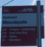 (200'235) - AFA-Haltestellenschild - Adelboden, Mineralquelle - am 25. Dezember 2018