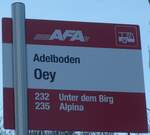 (200'239) - AFA-Haltestellenschild - Adelboden, Oey - am 25. Dezember 2018