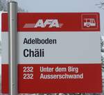 Adelboden/749208/200953---afa-haltestellenschild---adelboden-chaeli (200'953) - AFA-Haltestellenschild - Adelboden, Chli - am 12. Januar 2019