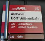 Adelboden/756599/229412---afaportenier-haltestellenschild---adelboden-dorf (229'412) - AFA/Portenier-Haltestellenschild - Adelboden, Dorf Sillerenbahn - am 18. Oktober 2021