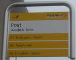 Aeschi/748662/199601---postauto-haltestellenschild---aeschi-b (199'601) - PostAuto-Haltestellenschild - Aeschi b. Spiez, Post - am 26. November 2018