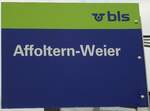 (143'568) - bls-Haltestellenschild - Affoltern-Weier, Bahnhof - am 23. Mrz 2013