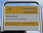 (199'912) - PostAuto/BERNMOBIL-GHaltestellenschild - Bern Brnnen Westside, Bahnhof - am 10. Dezember 2018