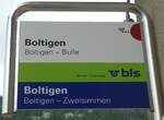 (139'350) - bls/tpf-Haltestellenschild - Boltigen, Bahnhof - am 10. Juni 2012