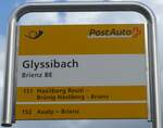 (160'362) - PostAuto-Haltestellenschild - Brienz BE,Glyssibach - am 9.