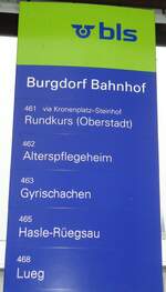 Burgdorf/738665/131726---bls-haltestellenschild---burgdorf-bahnhof (131'726) - bls-Haltestellenschild - Burgdorf, Bahnhof - am 28. Dezember 2010
