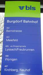 (131'727) - bls-Haltestellenschild - Burgdorf, Bahnhof - am 28.