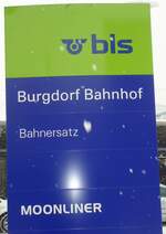 (131'728) - bls-Haltestellenschild - Burgdorf, Bahnhof - am 28.