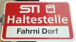 (136'623) - STI-Haltestellenschild - Fahrni, Fahrni Dorf - am 17. Oktober 2011