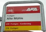 (130'994) - AFA/PostAuto-Haltestellenschild - Frutigen, Alte Mhle - am 15.