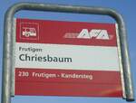 (131'696) - AFA-Haltestellenschild - Frutigen, Chriesbaum - am 26. Dezember 2010